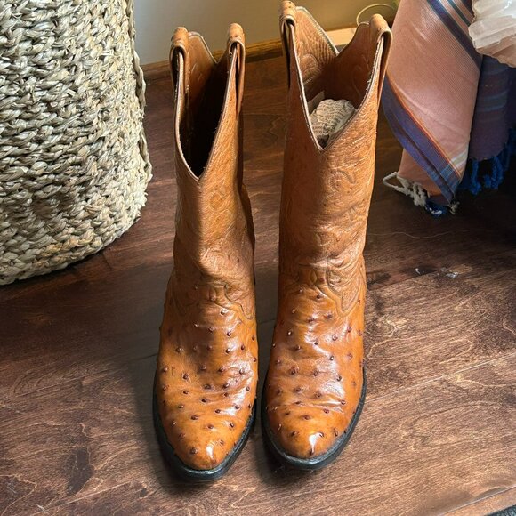 Custom Made Ostrich Leather Cowboy Boots – Saddle Tan | Size 7.5 / 8 - Picture 5 of 11